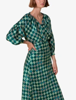 Whistles Checkerboard-print Bias-cut Silk Midi Skirt -Whistles Store R03974352 MULTICOLOURED ALT05