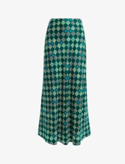 Whistles Checkerboard-print Bias-cut Silk Midi Skirt