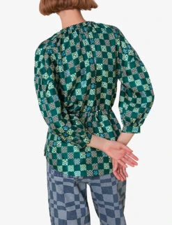 Whistles Checkerboard Adjustable-waist Silk Top -Whistles Store R03974353 MULTICOLOURED ALT03