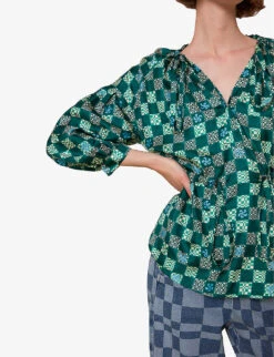 Whistles Checkerboard Adjustable-waist Silk Top -Whistles Store R03974353 MULTICOLOURED ALT04