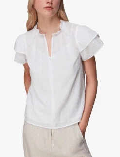 Whistles Dobby Textured Cotton Blouse -Whistles Store R03977501 WHITE ALT02