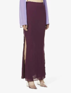 Amalfi Side-split Mesh Maxi Skirt -Whistles Store R03982032 PRUNE ALT02