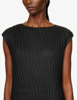 Issey Miyake Pleated Asymmetric-hem Woven Midi Dress -Whistles Store R03989575 BLACK ALT04