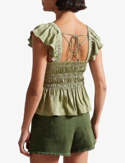 Ted Baker Smocked Satin Top -Whistles Store R03990213 MIDGREEN ALT03