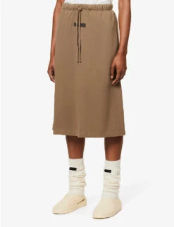 ESSENTIALS Logo-patch Cotton-jersey Skirt -Whistles Store R03991658 WOOD ALT02