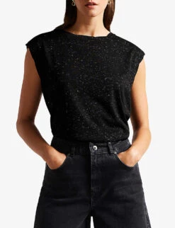 Ted Baker Sheryil Twisted-neck Metallic-fibre Vest -Whistles Store R03995505 BLACK ALT02