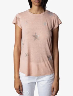 Zadig & Voltaire Star-pattern Diamante-embellished Cotton-blend T-shirt -Whistles Store R04000175 SUGAR ALT02