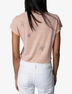 Zadig & Voltaire Star-pattern Diamante-embellished Cotton-blend T-shirt -Whistles Store R04000175 SUGAR ALT03