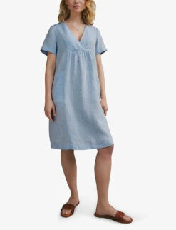Cross-front Linen Mini Dress -Whistles Store R04000254 HAPPYBLUE ALT01