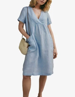 Cross-front Linen Mini Dress -Whistles Store R04000254 HAPPYBLUE ALT02