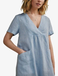 Cross-front Linen Mini Dress -Whistles Store R04000254 HAPPYBLUE ALT04