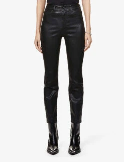 Paige Cindy Slim-fit Mid-rise Leather Jeans -Whistles Store R04002436 BLACK ALT02