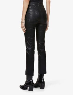 Paige Cindy Slim-fit Mid-rise Leather Jeans -Whistles Store R04002436 BLACK ALT03