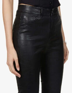 Paige Cindy Slim-fit Mid-rise Leather Jeans -Whistles Store R04002436 BLACK ALT04