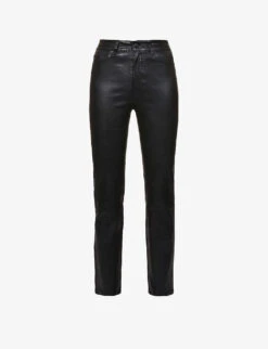 Paige Cindy Slim-fit Mid-rise Leather Jeans