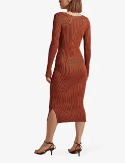 By Malina Tulip Ribbed Knitted Midi Dress 8 By Malina Tulip Ribbed Knitted Midi Dress -Whistles Store R04005513 MOCHA ALT02