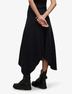 AllSaints Gia Ribbed Stretch-cotton Midi Skirt 10 AllSaints Gia Ribbed Stretch-cotton Midi Skirt -Whistles Store R04006697 BLACK ALT03