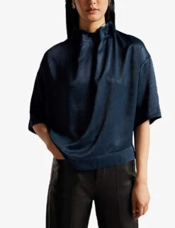 Ted Baker Lillio High-neck Satin Top -Whistles Store R04010617 NAVY ALT02