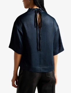 Ted Baker Lillio High-neck Satin Top -Whistles Store R04010617 NAVY ALT03