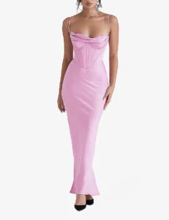 Charmaine Corset Satin Maxi Dress -Whistles Store R04011195 PINK ALT02