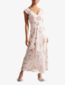 Ted Baker Ninia Floral-print Belted Woven Midaxi Dress -Whistles Store R04049177 IVORY ALT01