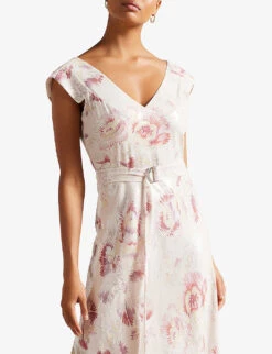 Ted Baker Ninia Floral-print Belted Woven Midaxi Dress -Whistles Store R04049177 IVORY ALT02