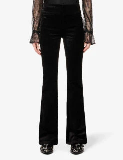 Paige Laurel Canyon High-rise Flared-leg Stretch-cotton And Rayon-blend Trousers 9 Paige Laurel Canyon High-rise Flared-leg Stretch-cotton And Rayon-blend Trousers -Whistles Store R04062753 BLACKVELVET ALT02
