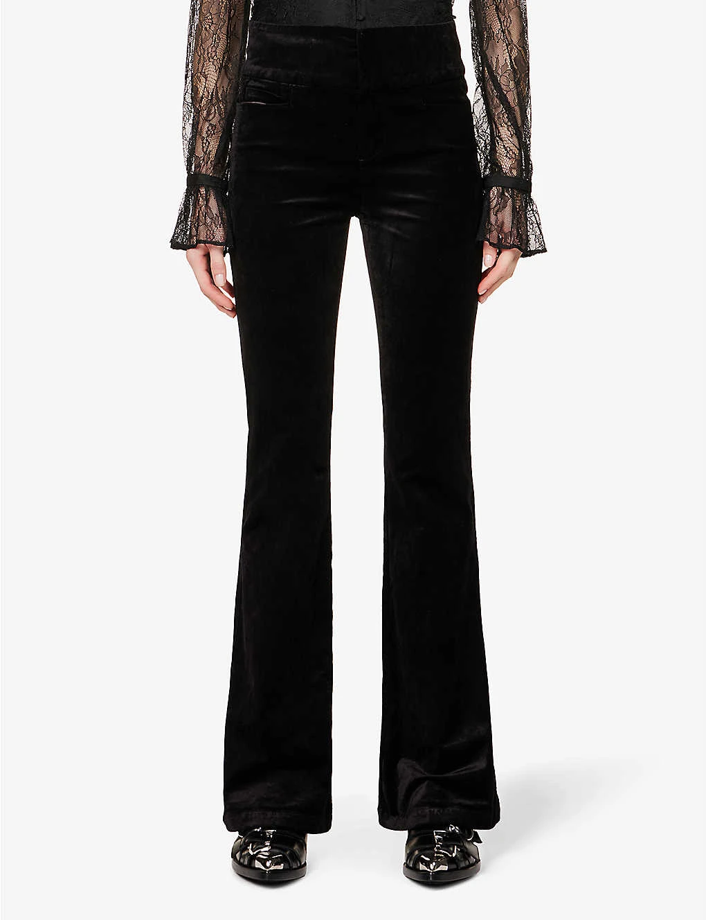 Paige Laurel Canyon High-rise Flared-leg Stretch-cotton And Rayon-blend Trousers 5 Paige Laurel Canyon High-rise Flared-leg Stretch-cotton And Rayon-blend Trousers - Image 3