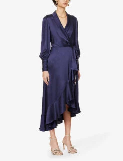 Zimmermann Plunge-neck Wrap-over Silk Midi Dress -Whistles Store R04065787 NAVY ALT02