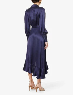 Zimmermann Plunge-neck Wrap-over Silk Midi Dress -Whistles Store R04065787 NAVY ALT03