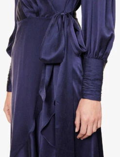 Zimmermann Plunge-neck Wrap-over Silk Midi Dress -Whistles Store R04065787 NAVY ALT04