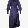 Zimmermann Plunge-neck Wrap-over Silk Midi Dress -Whistles Store R04065787 NAVY M