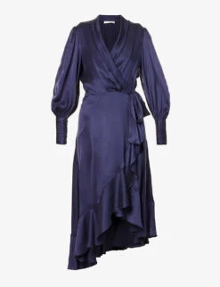 Zimmermann Plunge-neck Wrap-over Silk Midi Dress