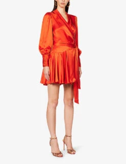 Zimmermann Plunge-neck Wrap-over Silk Mini Dress 10 Zimmermann Plunge-neck Wrap-over Silk Mini Dress -Whistles Store R04065788 RED ALT02