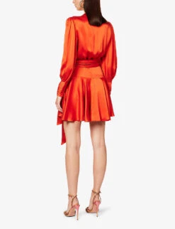 Zimmermann Plunge-neck Wrap-over Silk Mini Dress 11 Zimmermann Plunge-neck Wrap-over Silk Mini Dress -Whistles Store R04065788 RED ALT03