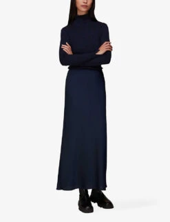 Whistles Bias-cut Satin Recycled-polyester Midi Skirt -Whistles Store R04067966 NAVY ALT02