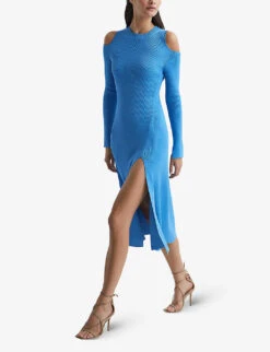 Reiss Jean Cold-shoulder Woven Knitted Midi Dress 10 Reiss Jean Cold-shoulder Woven Knitted Midi Dress -Whistles Store R04068092 BLUE ALT02