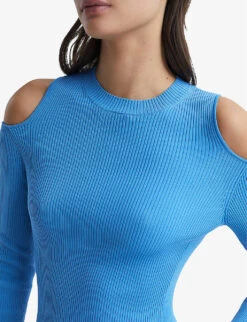 Reiss Jean Cold-shoulder Woven Knitted Midi Dress 13 Reiss Jean Cold-shoulder Woven Knitted Midi Dress -Whistles Store R04068092 BLUE ALT05