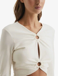 Reiss Hannah Ring-detail Stretch-woven Crop Top 11 Reiss Hannah Ring-detail Stretch-woven Crop Top -Whistles Store R04068134 CREAM ALT04