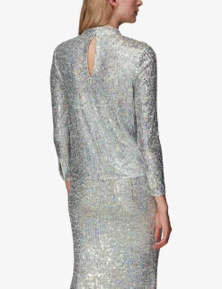 Whistles High-neck Sequin-embellished Top -Whistles Store R04069778 SILVER ALT03