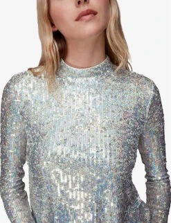 Whistles High-neck Sequin-embellished Top -Whistles Store R04069778 SILVER ALT04