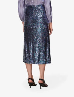 Whistles Sally Sequin-embellished Stretch Recycled-polyester Midi Skirt -Whistles Store R04069977 BLACK ALT03