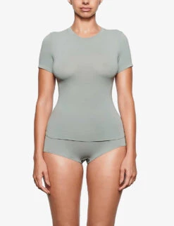 Round-neck Stretch Cotton-jersey T-shirt -Whistles Store R04071879 MINERAL ALT01