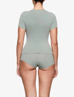 Round-neck Stretch Cotton-jersey T-shirt -Whistles Store R04071879 MINERAL ALT03