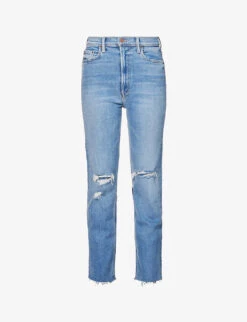 MOTHER Rider Ankle-fray Straight-leg High-rise Stretch-denim Jeans