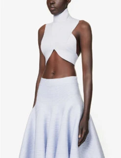 ALAIA High-neck Sleeveless Stretch-woven Top -Whistles Store R04076339 BLEUPASTEL ALT02