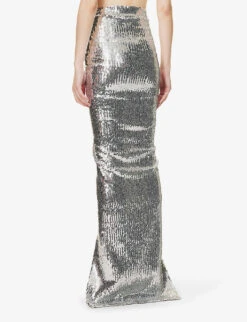 ALAIA Sequin-embellished Gathered Stretch-woven Maxi Skirt -Whistles Store R04076347 ARGENT ALT03