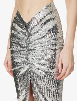 ALAIA Sequin-embellished Gathered Stretch-woven Maxi Skirt -Whistles Store R04076347 ARGENT ALT04