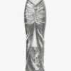 ALAIA Sequin-embellished Gathered Stretch-woven Maxi Skirt -Whistles Store R04076347 ARGENT M