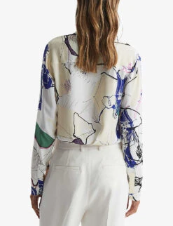 Reiss Mel Abstract-print Woven Top 10 Reiss Mel Abstract-print Woven Top -Whistles Store R04077110 IVORY ALT03